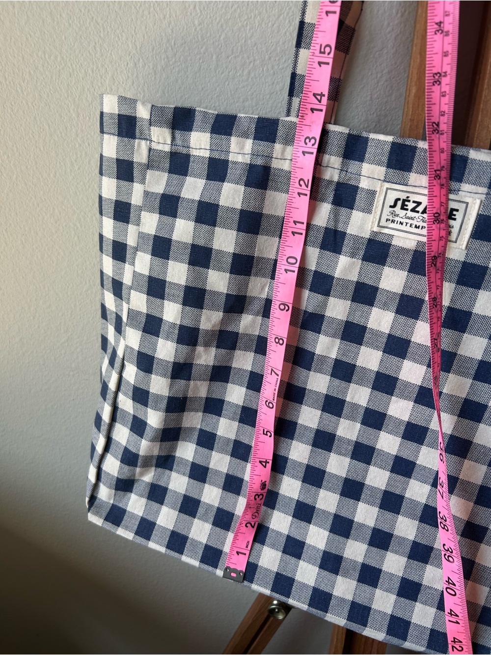 Sézane Navy & White Gingham Tote Bag - Picture 5 of 6